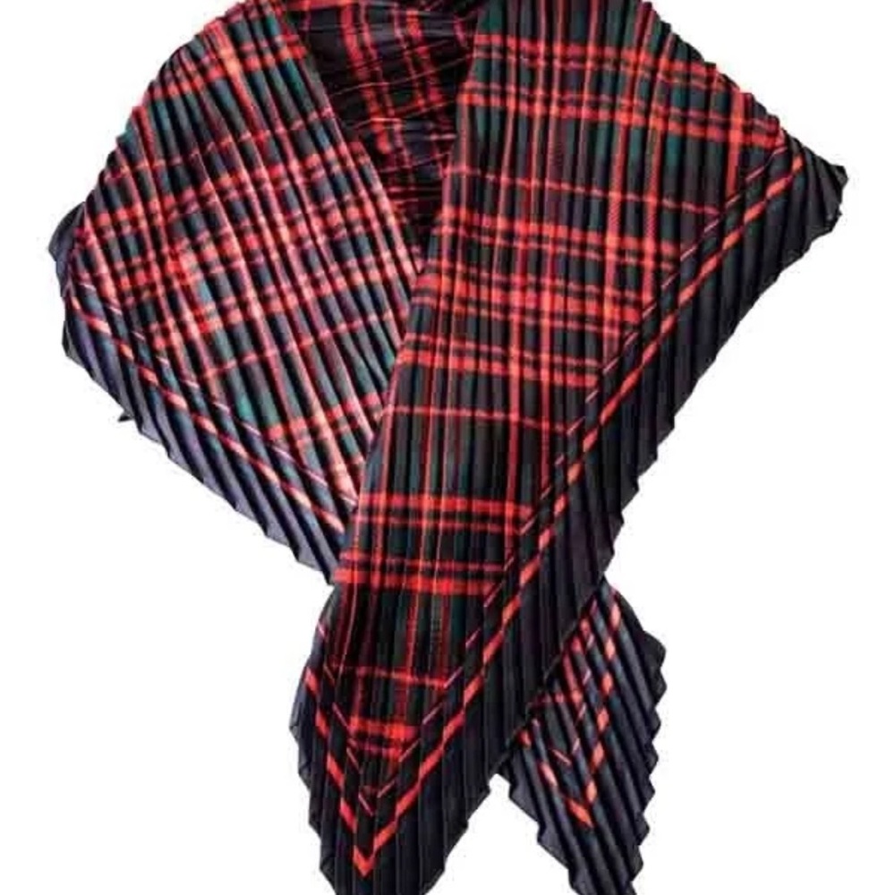 NEW Victorian Trading Scottish Lassie Pleated Red Tartan Scarf Shawl Red Plaid